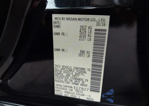 2017 Nissan Altima 2.5 S from USA, damaged, VIN 1N4AL3APXHN317927